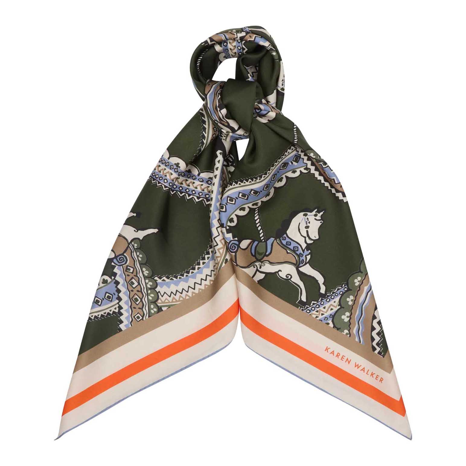 Karen Walker Carousel Classic Silk Scarf Olive Multi